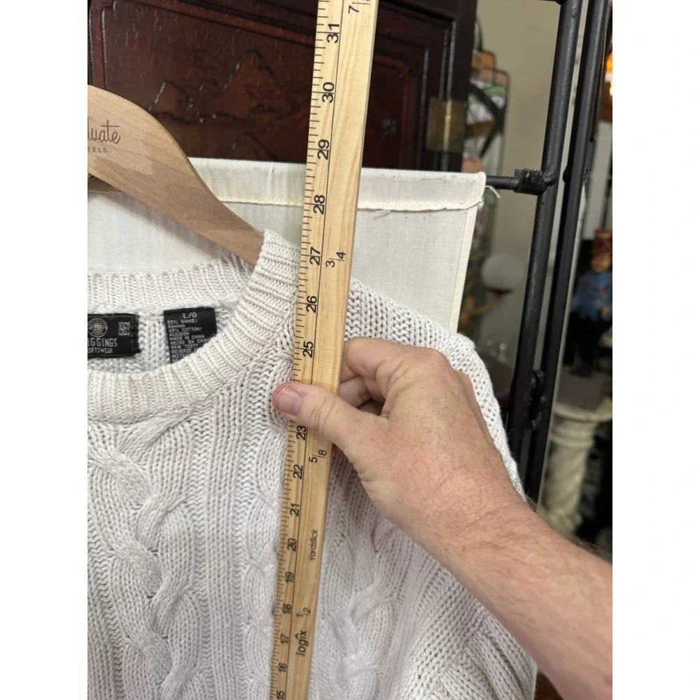 J. Riggins Sportswear Men's L Cable Knit Fisherman Sweater Cream Cotton Ramie